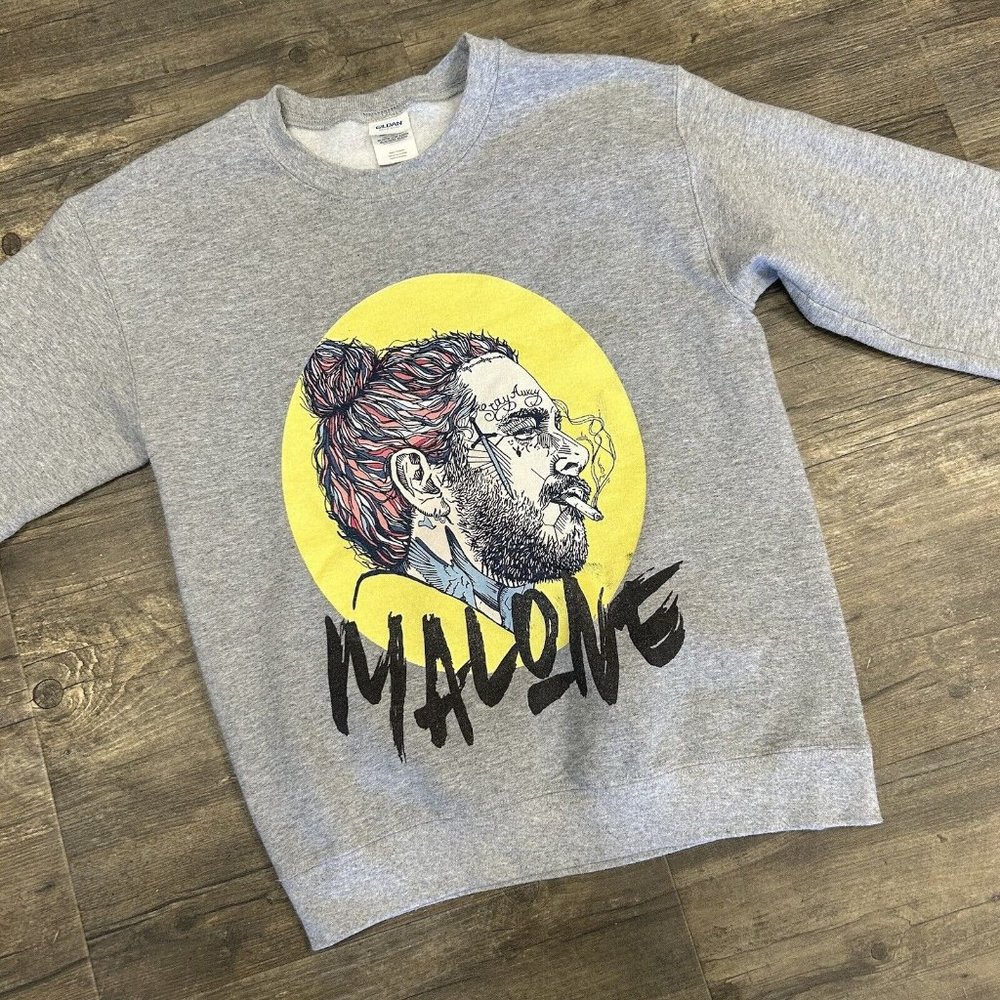 Post Malone Graphic Print Crewneck Sweatshirt Gray Men Size Small Gildan